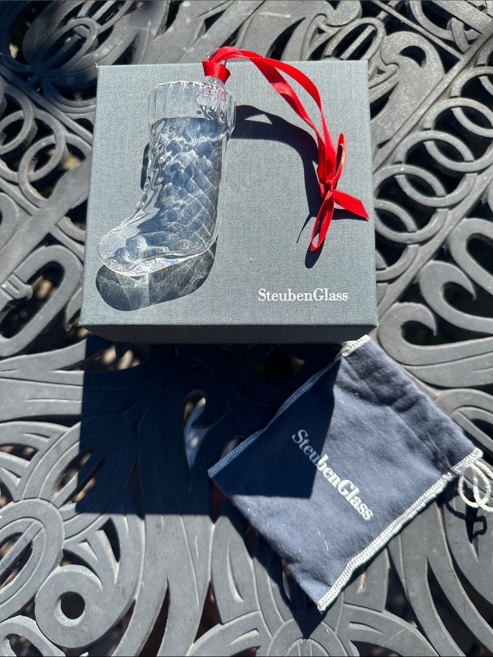 Gorgeous hand blown glass Steuben glass Christmas stocking
